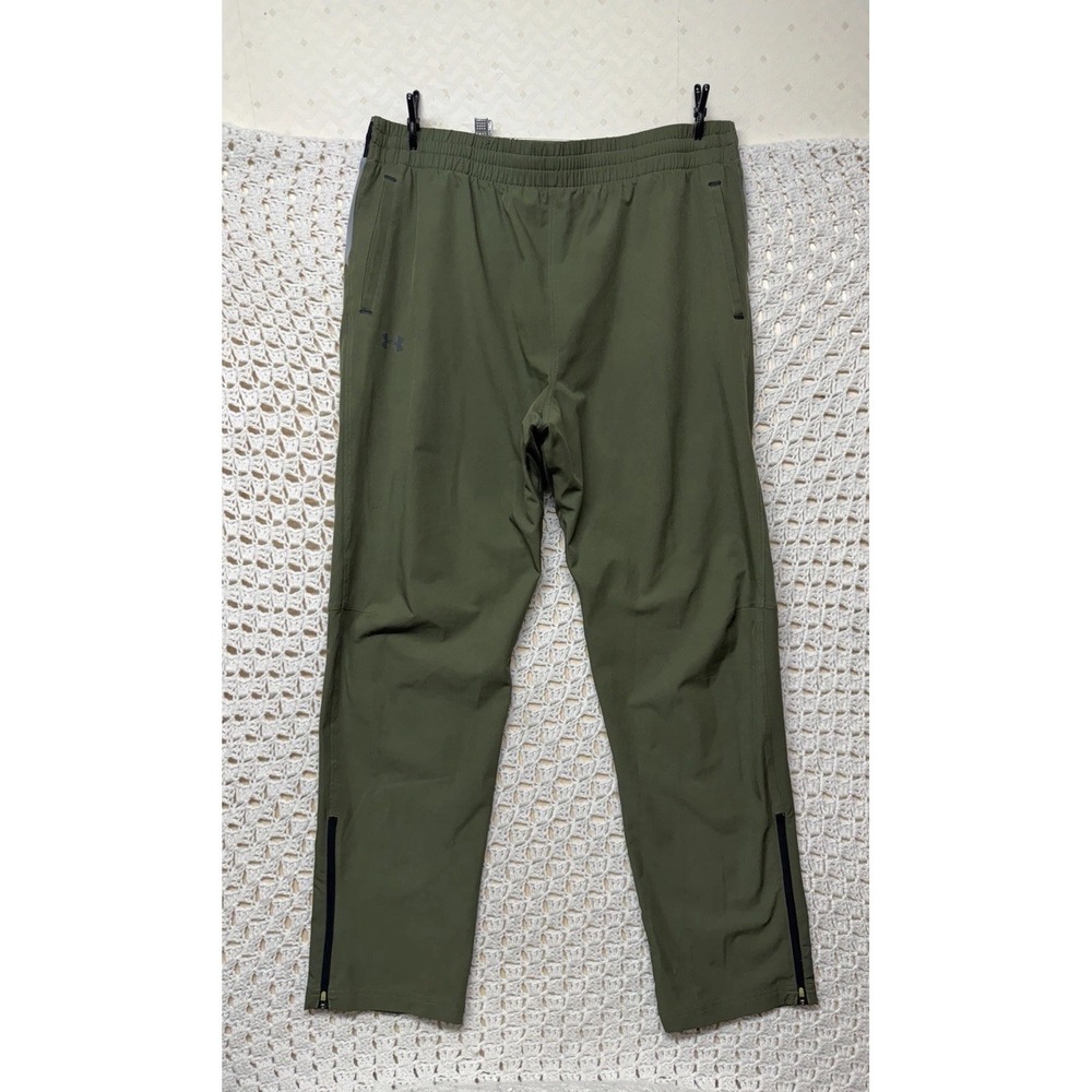Under Armour Running Track Pants Mens 2XL Olive Green Zip Ankle Stretch Athletic